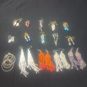 Lot of 15 pairs of homemade dangle drop earrings